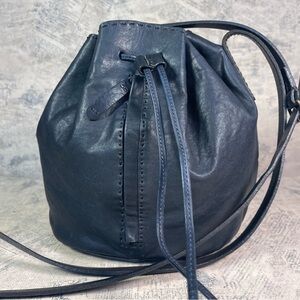 Johnny Farah Rimini Navy Blue Leather Bucket Bag Handmade Crossbody